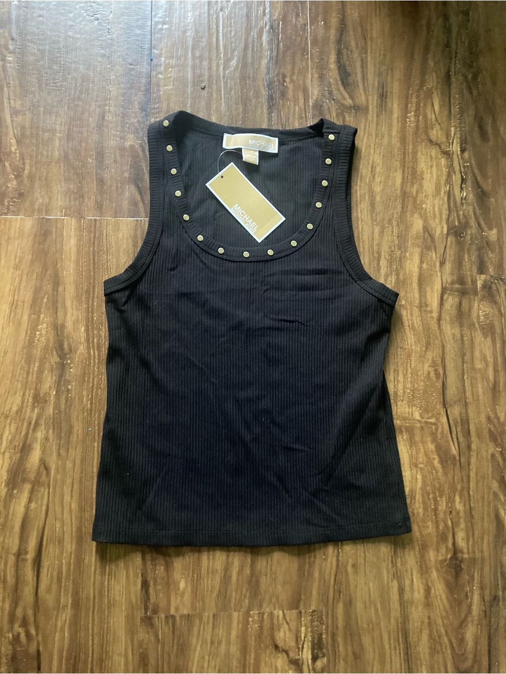 MICHAEL Michael Kors Black Ribbed Tank with Gold Studs Women’s Size XS